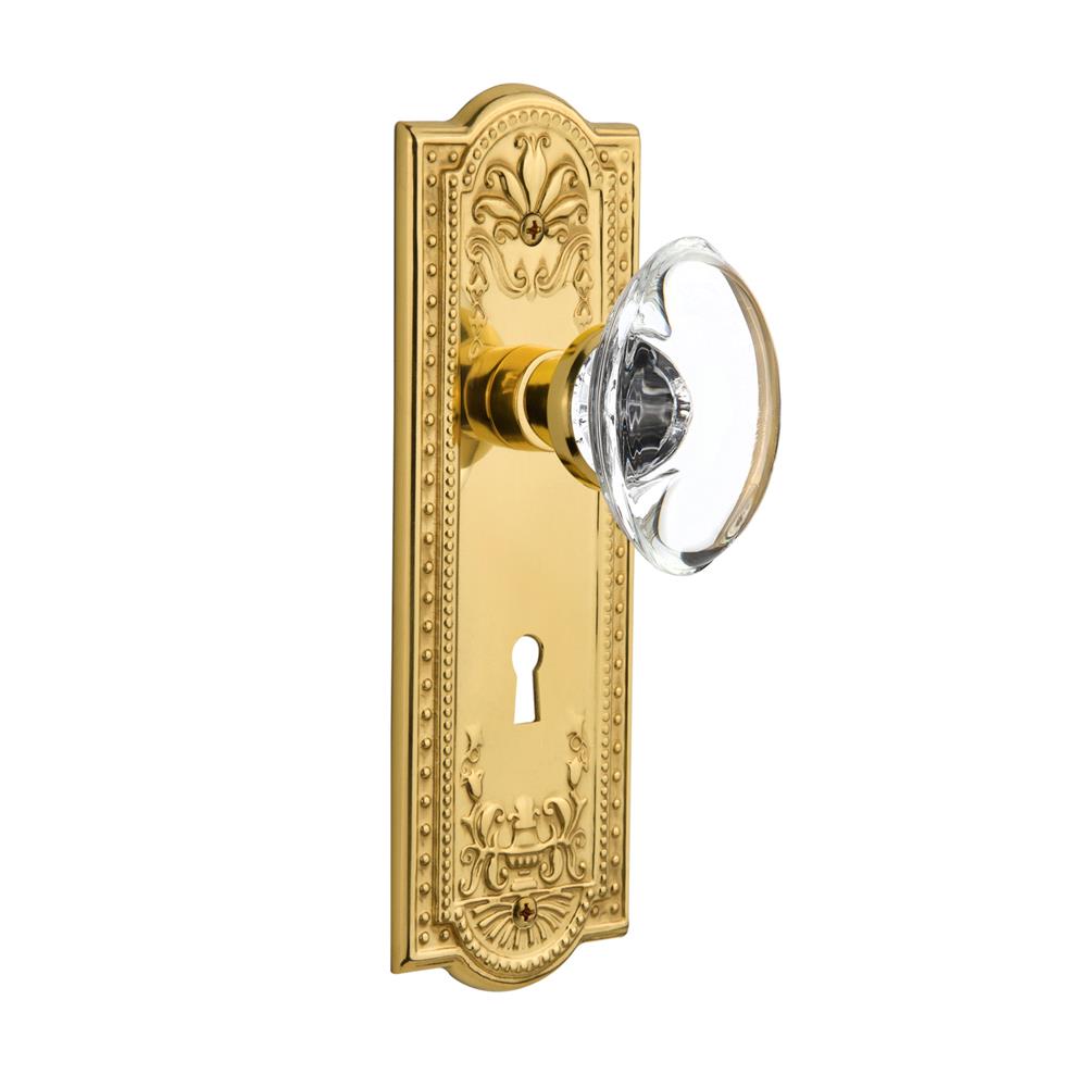 Nostalgic Warehouse MEAOCC Mortise Meadows Plate with Oval Clear Crystal Knob and Keyhole in Unlacquered Brass